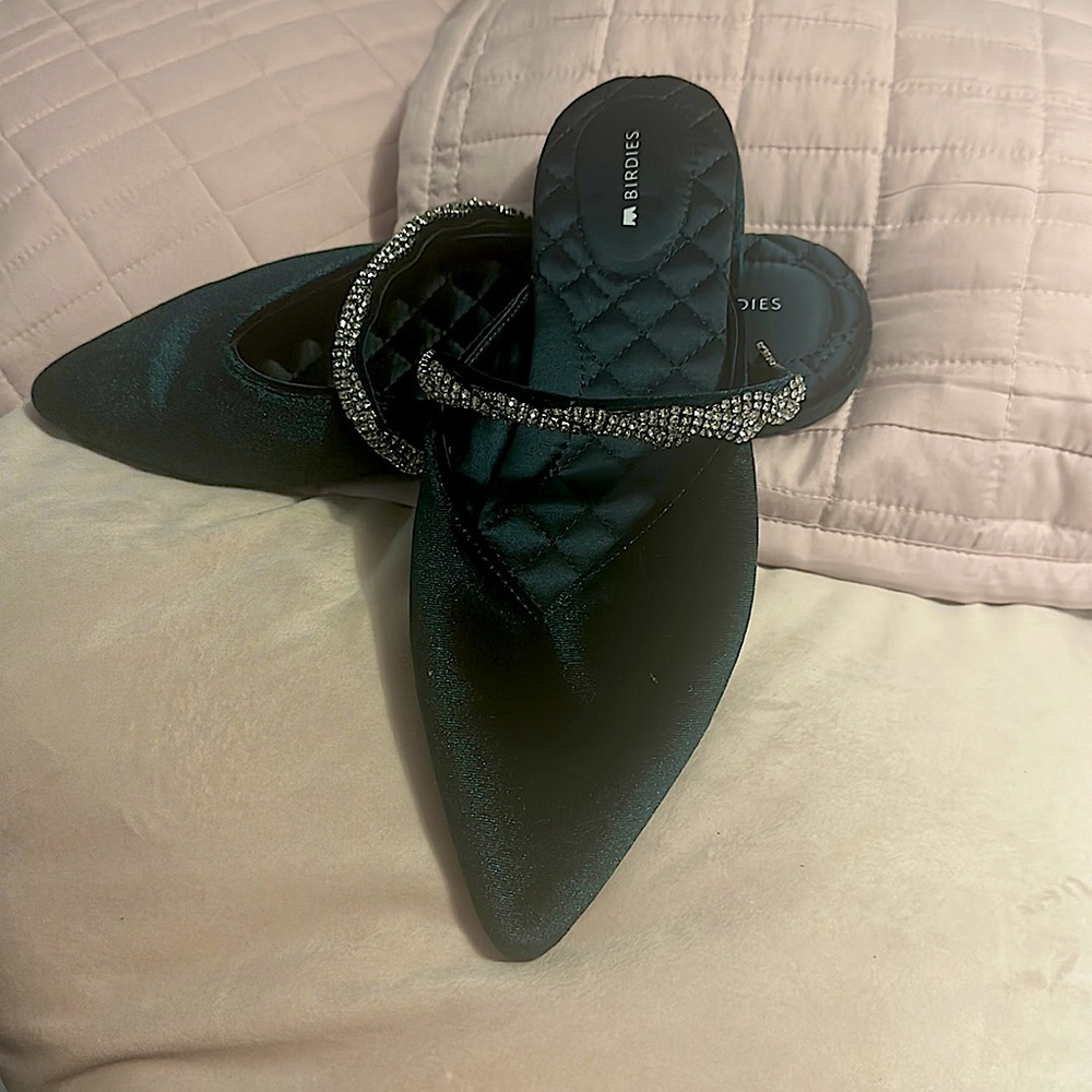 Birdie velvet emerald green flats